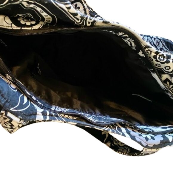Vera Bradley Large Shoulder Tote Midnight Paisley Black White Retired Pattern - Picture 4 of 4